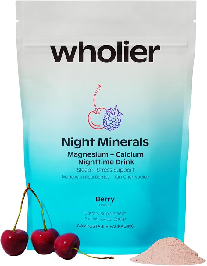 wholier Magnesium Glycinate Tart Cherry Juice Chelated Calcium. Calming Nighttime Drink. Natural Support for Sleep Stress + Relaxation. Night Minerals. (About 25 Servings)