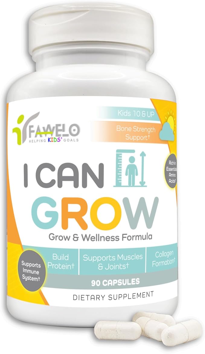 I Can Grow Day-Time for Kids 10+ &amp Teens | Growth &amp Development Support with L-Arginine Colostrum Calcium D3 Magnesium Zinc | Bone Strength Focus | 90 Capsules