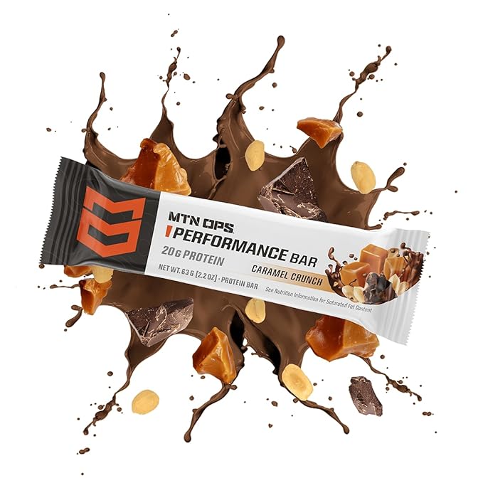 MTN OPS Protein Bars – High Protein Bar with 20g Whey Isolate &amp Collagen Low Sugar Gluten-Free Protein Snack Caramel Crunch 10 Bars