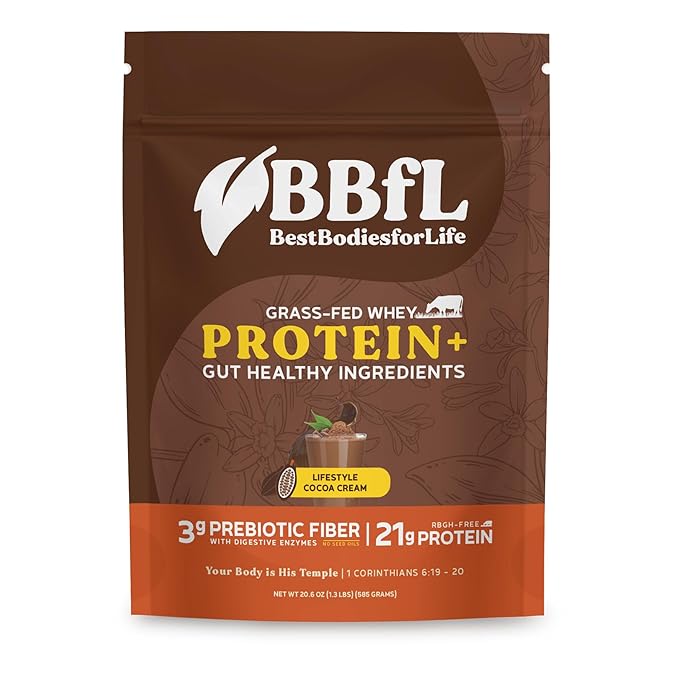 BBfL Grass-Fed Whey Protein Shake – 21g rBGH-Free Protein Cocoa + Apple Cider Vinegar Prebiotics Digestive Enzymes Supports Gut Health – All-in-One Shake for Women &amp Men (15 Servings Cocoa Cr