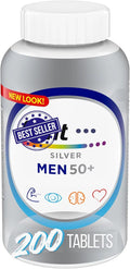 Silver Men 50 Plus 200 Tablets - Complete Daily Multivitamin Supplement for Men and Senior Adults – High Potency Vitamins &amp Minerals for Men's Health Over 50