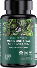 PlantFusion Organic Multivitamin for Men - One Daily Whole Food Blend Men's Multivitamin - Vegan Non-GMO Gluten Free &amp Dairy Free - 60 Tablets (2 Month Supply)