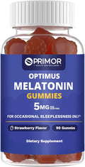 Melatonin Gummies Natural Sleep Support – Maximum Strength 5 mg Per Serving- Strawberry Flavor – Vegetarian - Gluten Free – 100% Natural – 90 Gummies
