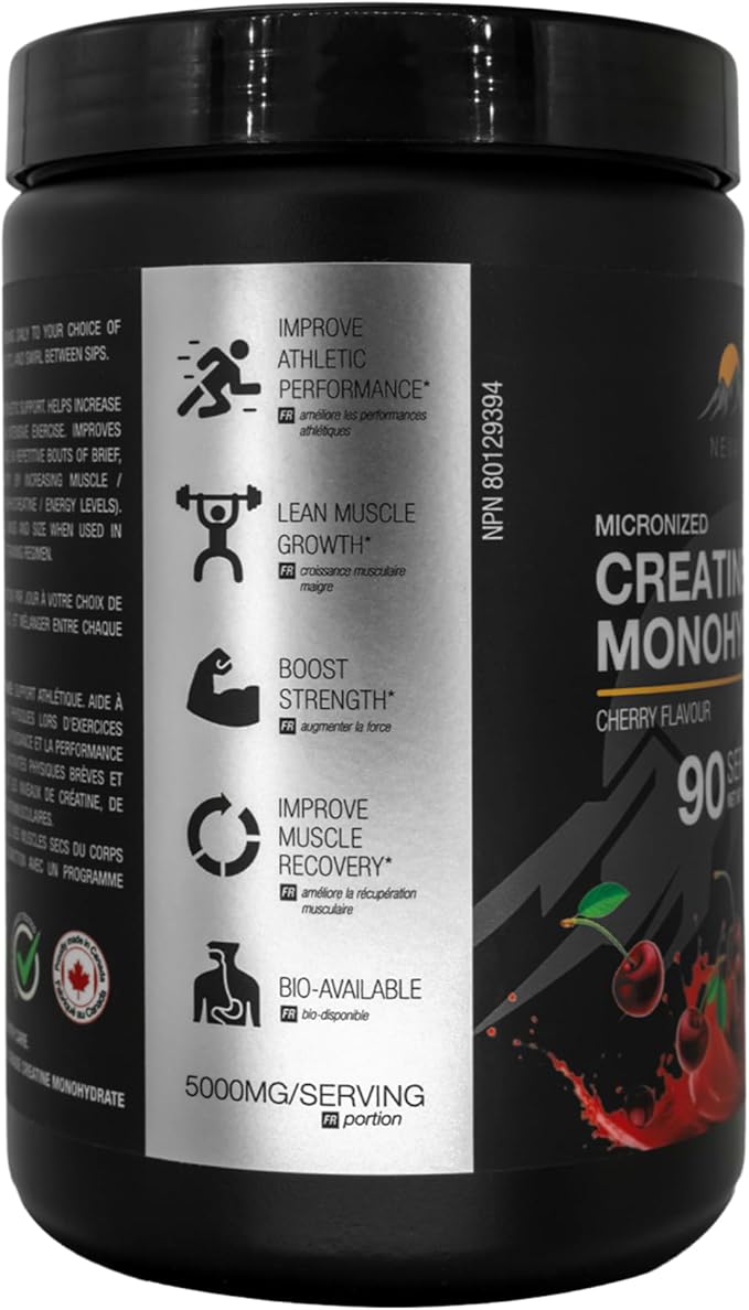 Micronized Creatine Monohydrate by NevaSet 3-Month Supply of 5000mg Creatine supplement for muscle growth increased strength enhanced energy improved athletic performance cognitive health. Cherry