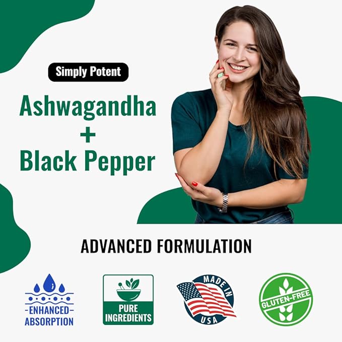 Simply Potent Ashwagandha Capsules Organic Ashwagandha Supplement with Black Pepper High Absorption Ashwagandha Root Pills 650 mg Ashwagandha Extract for Stress Immune Energy &amp Mood Support 60