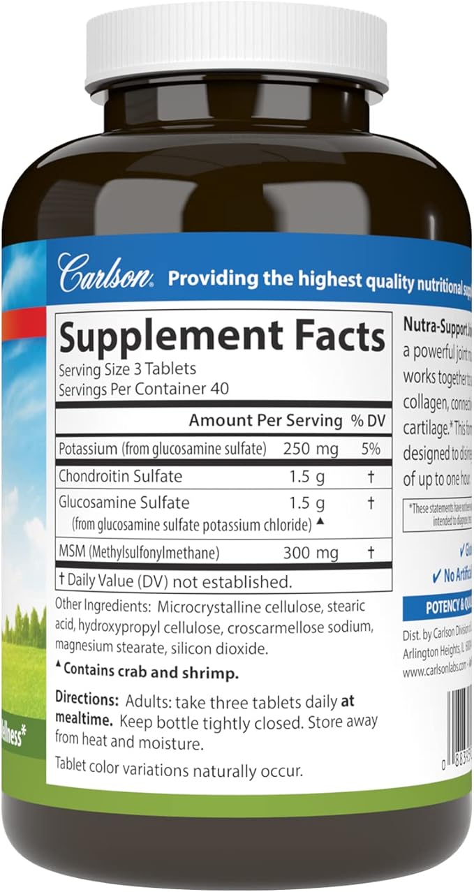 Carlson - Nutra-Support Glucosamine Chondroitin &amp MSM Joint Function Cartilage Support &amp Optimal Wellness 120 tablets