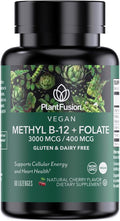 PlantFusion Vegan B12 Methyl 3000 mcg + Folate 400mcg - Sublingual Vitamins - Supports Energy Heart Health Nervous System - Cherry Flavor 60 High Potency Lozenges for Fast Absorption