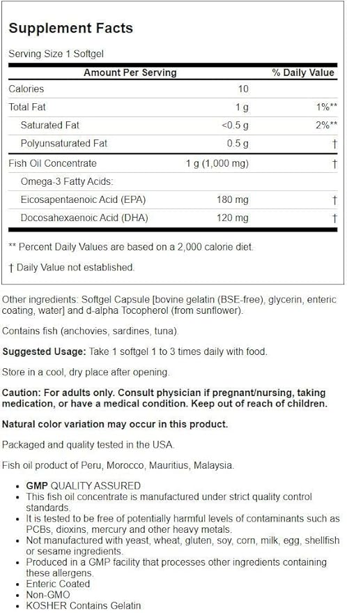 NOW Foods Molecularly Distilled Omega-3 1000 Milligrams 180 Sgels Fish Oil