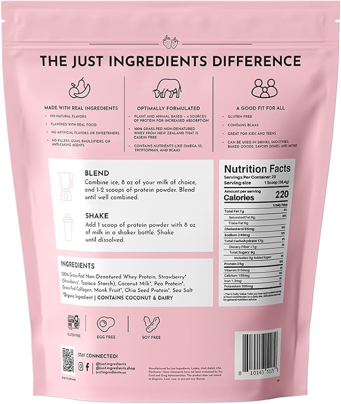 JUST INGREDIENTS Strawberries and Cream Protein Powder - NSF