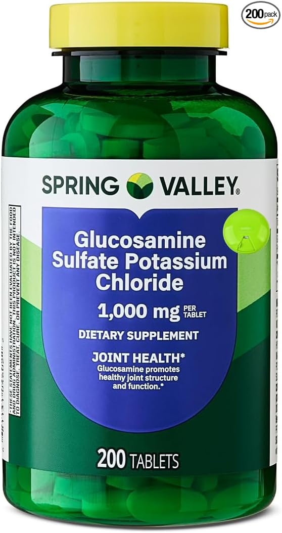 Spring Valley Glucosamine Sulfate Potassium Chloride Dietary Supplement Tablets for Joint Health 1000 mg 200 Count with SUREFECT Organizer