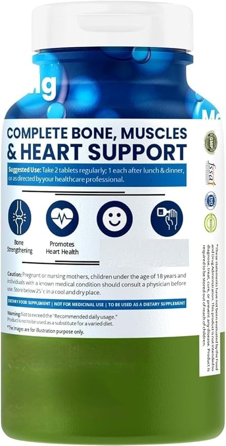 Magnesium Citrate + Glycinate 1648 mg Supplement for Men and Women - 60 Veg Tablets