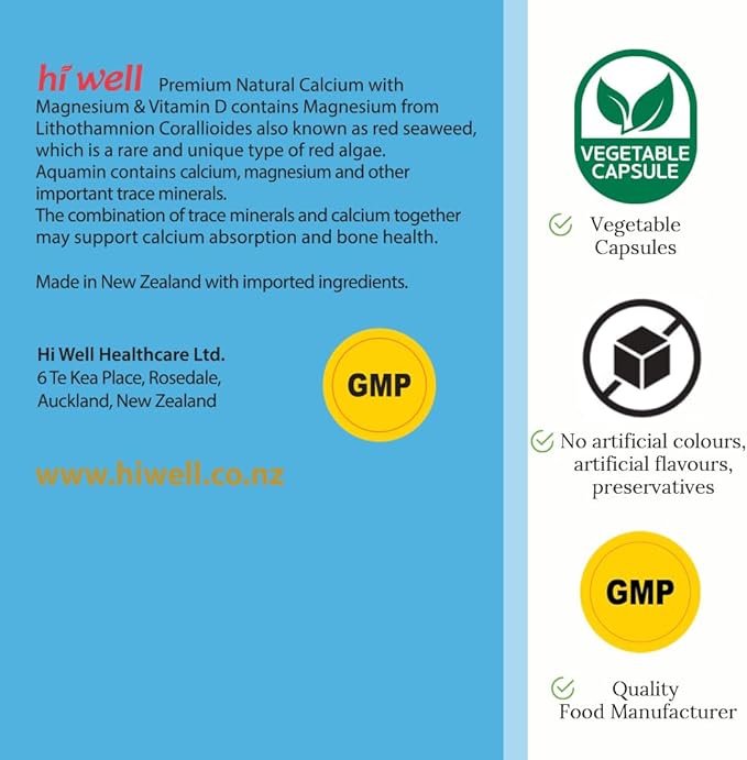 (Pack of 3) Hi Well Premium Natural Calcium with Magnesium &amp Vitamin D 120Vegetarian Capsules