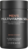Codeage Men's Multivitamin 50 - Essential Vitamins &amp Minerals for Men Over 50 - Daily Multivitamins for Men Supplement - Vitamin A C D3 E B6 B1 CoQ10 Probiotics Lutein - Non-GMO - 30 Capsu