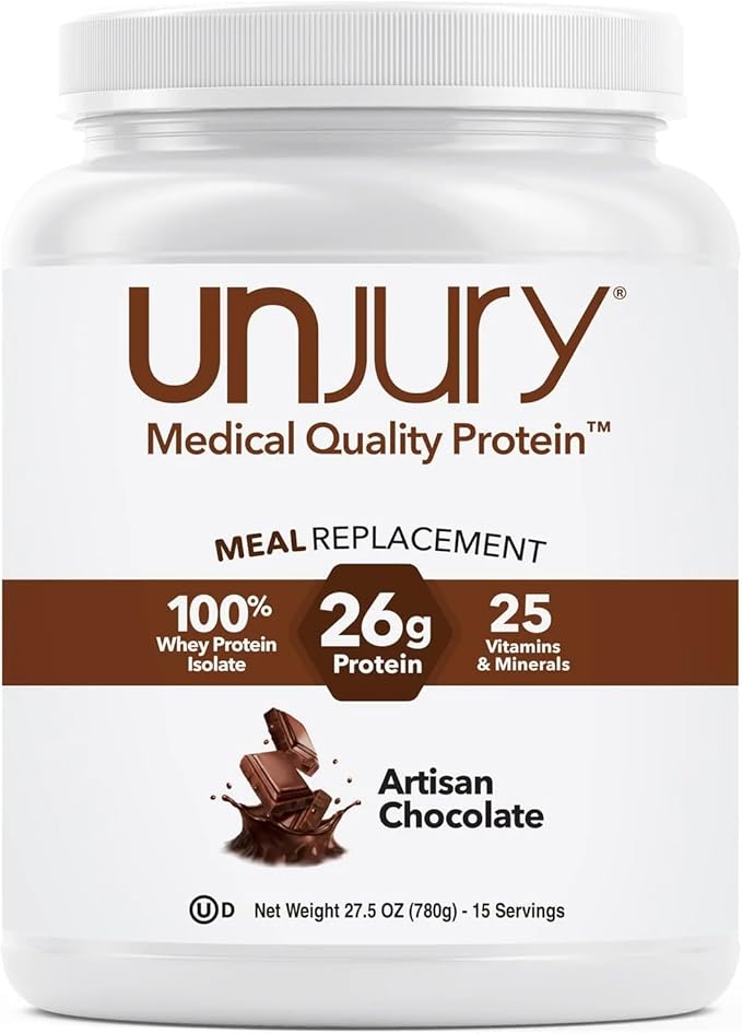 Unjury Meal Replacement Powder | Chocolate | 26g Protein | 25 Vitamins and Minerals | 100% Whey Isolate Protein Powder | Low Carb and Sugar | 15 Servings