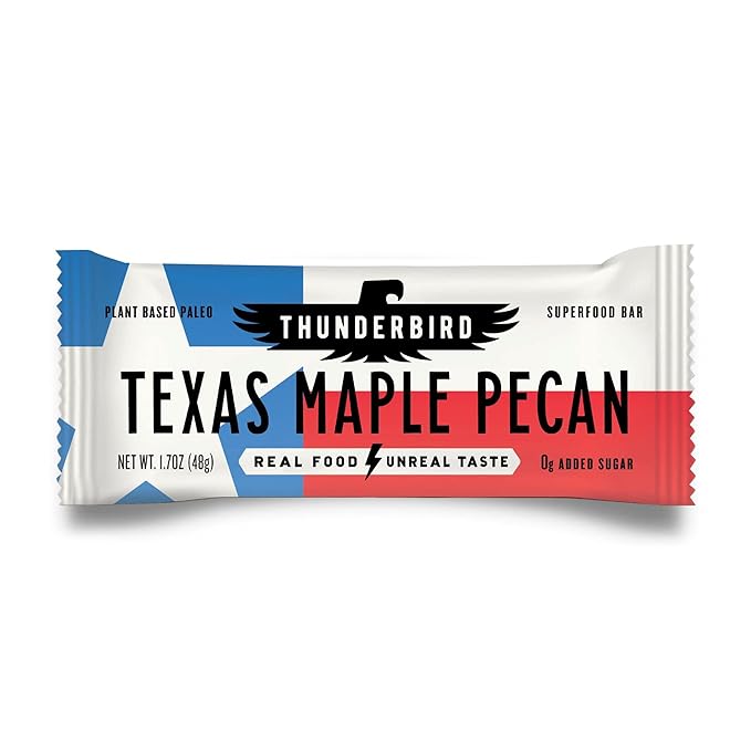 Thunderbird Bars Energy Snack Gluten-Free with Protein Healthy Real Food Vegan Paleo Non-GMO No Added Sugar Texas Maple Pecan Flavor (12 Count 1.7 oz. Bars)