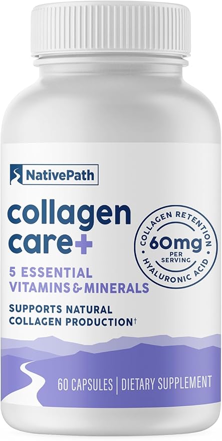 NativePath Collagen Care+ 5 Vitamin Blend with Hyaluronic Acid and Boron that Supports Collagen for Men and Women 60 Capsules