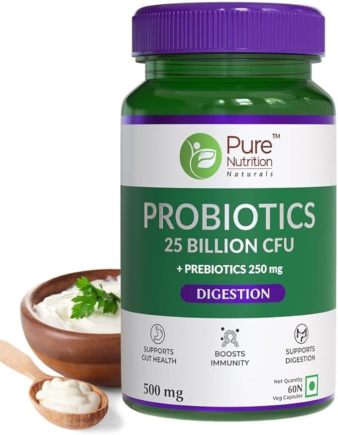 Probiotic 25 Billion CFU + prebiotics 250 mg l Prebiotics and Probiotics Capsules for Women and Men to Support Gut Health - 60 Veg Capsules