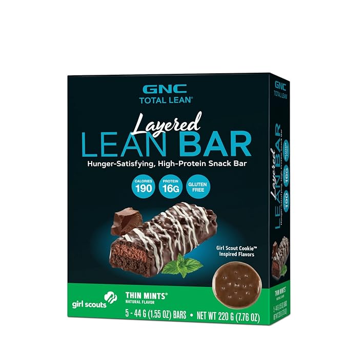 GNC Total Lean Layered Lean Bar | Hunger Satisfying High Protein Snack Bar | Girl Scouts Thin Mints | 5 Bars Per Box