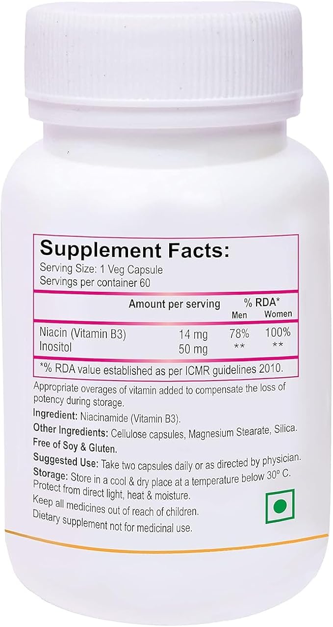 Generic VEDA Nutraceuticals 14mg Vitamin B3 with Inositol 50mg Supplement - 60 Veg Capsules