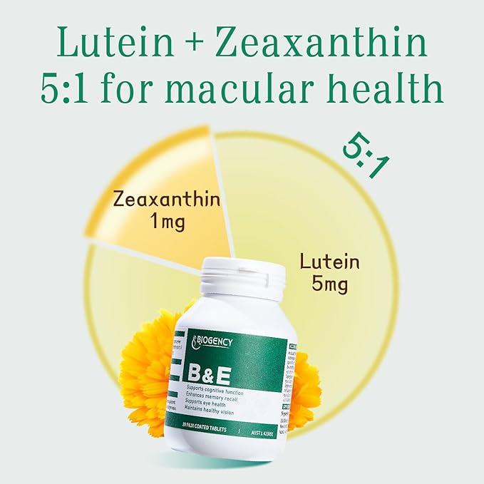 B&ampE Zeaxanthin + Lutein Eye Care Vitamin Supplement - 2 Pack 30 Tablets Protects and Enhances The Overall Eyes Health Natural Ingredients Gluten-Free Vegan-Friendly for Adults and Children