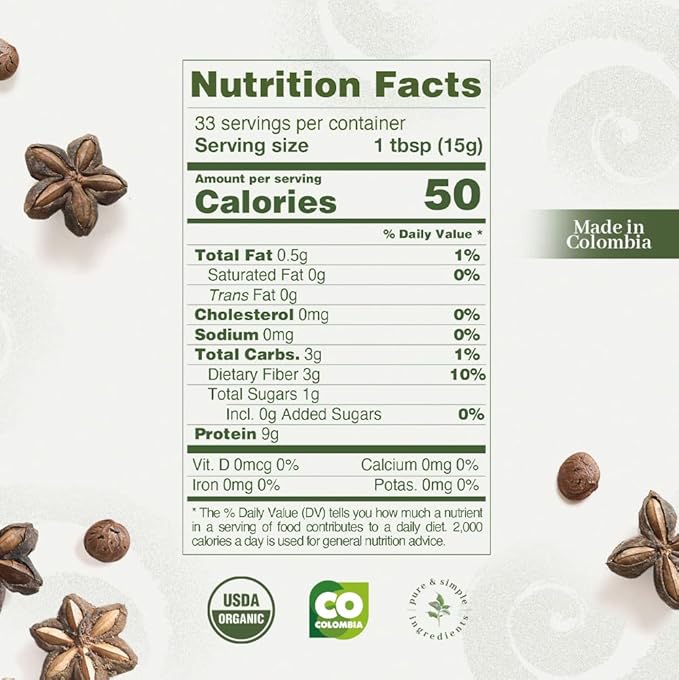 ANCESTRAL Organics Vegan Protein Powder Sacha Inchi Certified Organic Superfood - 17g Plant Based Protein - Nutrient Rich - Gluten Free Dairy Free Sugar Free - 1.1lb