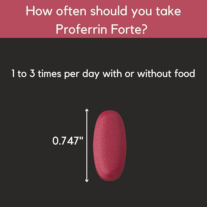 Proferrin Forte-12mg of high Absorbing Heme Iron Polypeptide. Easy on the Gut. 30 Tablets. 1mg of Folic Acid to aid in red Blood Cell Production. Not affected by Coffee Calcium or PPI's.