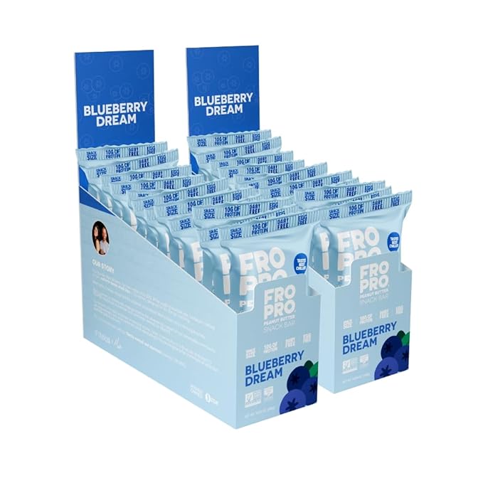 FROPRO Plant Protein Snack Bars - Plant Based Protein Bars All-Natural Gluten Dairy &amp Soy Free High Protein Bars with Low Calories | Blueberry Dream 24 Pack