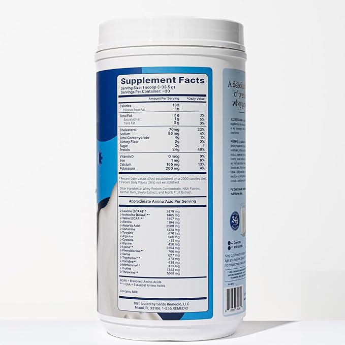 Santo Remedio Vanilla Whey Protein Premium Whey Protein Powder 24g of Protein per Serving 30 Servings (Pack of 2)