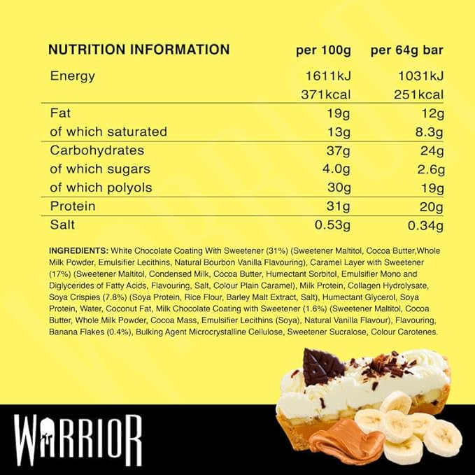 Warrior Crunch High Protein Bars | 20g Protein Low Carb Low Sugar Keto Friendly | Delicious Chewy Crispy On The Go Snack | Box of 12 Bars (12 Count (Pack of 1) Banoffee Pie)