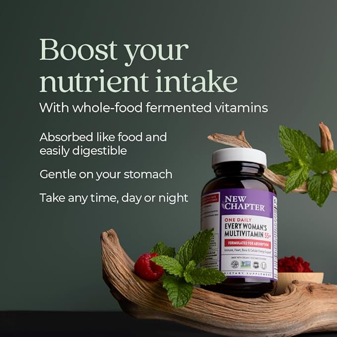 New Chapter Women’s Multivitamin 55+ Astaxanthin B6 B12 D3 Vitamin C &amp Zinc Immune Heart Cellular Energy and Bone Support Gentle on The Stomach One Daily Non-GMO Gluten-Free 96 Table