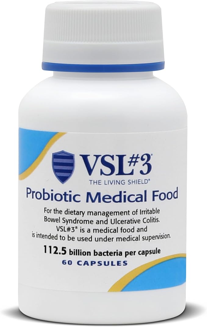 VSL#3® Probiotics for Digestive Health IBS &amp UC Symptoms - 112.5B CFUs High-Potency Multi-Strain Live Refrigerated Probiotic Medical Food for Gut Health Support in Men &amp Women 240 Capsu