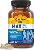 Country Life Max for Men Multivitamin &amp Mineral complex Iron-Free Vegetarian Tablets 60 Count Certified Gluten Free Certified Vegetarian