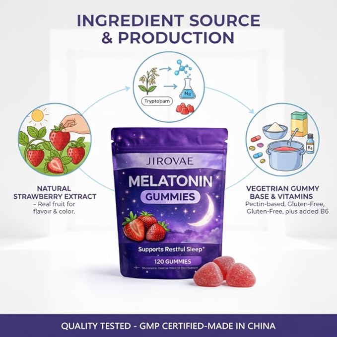 Melatonin Gummies for Adults Strawberry Flavor Supports Restful Sleep Melatonin Supplement Gummies Vegan Non-GMO 120 Gummies.