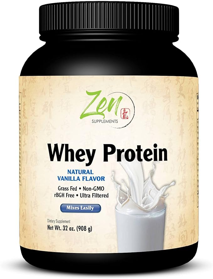 Zen Supplements - Organic Grass Fed Whey Protein 19g Per Serving Keto Friendly - Vanilla 32 Oz-Powder