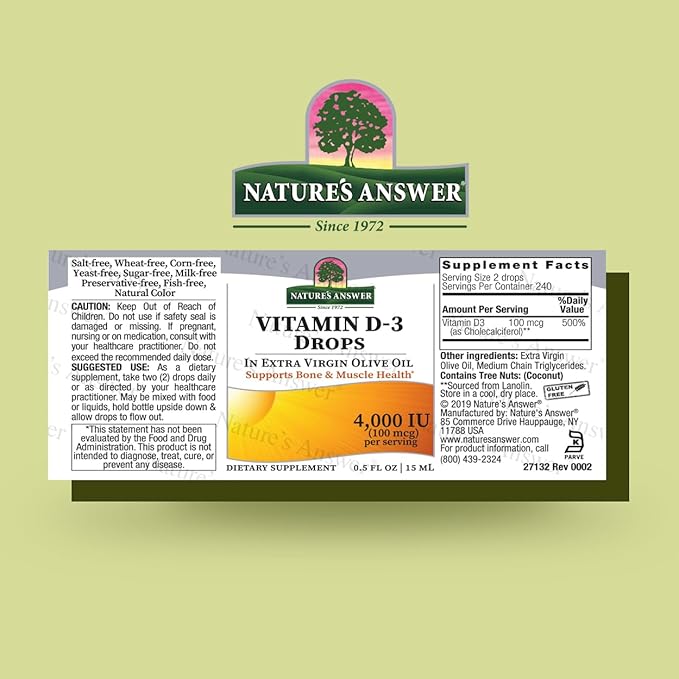 Natures Answer Platinum Vitamin D3 4000 IU Supplement Liquid Drop 0.5 Ounce - 2 per case. | Immune Booster | Promotes Muscle &amp Bone Health
