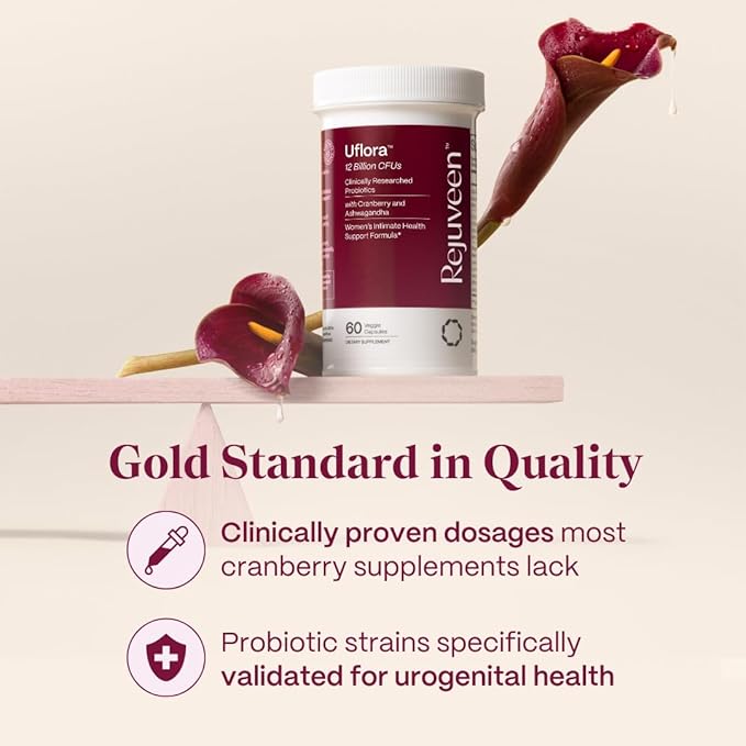 Uflora Vaginal Probiotics | Supports Vaginal Health Moisture &amp Yeast | Enhances Intimate Wellness | Clinically Proven Dosages | Probiotics Cranberry Ashwagandha | 60 Ct (2 Pack)