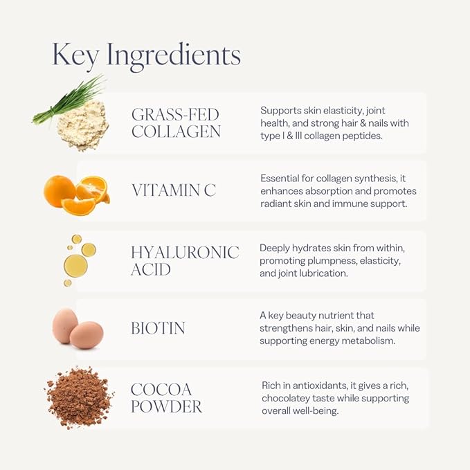 Collagen Powder for Women Beauty Blend with Vitamin C Biotin &amp Hyaluronic Acid Supports Hair Skin &amp Nails 20 Servings Grass-Fed Bovine Chocolate