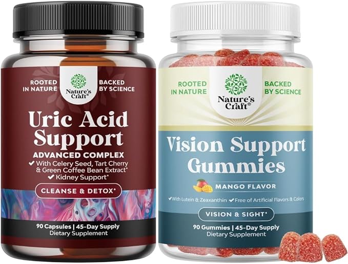 Bundle of Green Coffee Bean Extract for Uric Acid Cleanse &amp Detox with Turmeric Tart Cherry &amp Celery Seed and Zeaxanthin Plus Lutein Gummies - Lutein Eye Vitamins for Vision &amp Blue Light