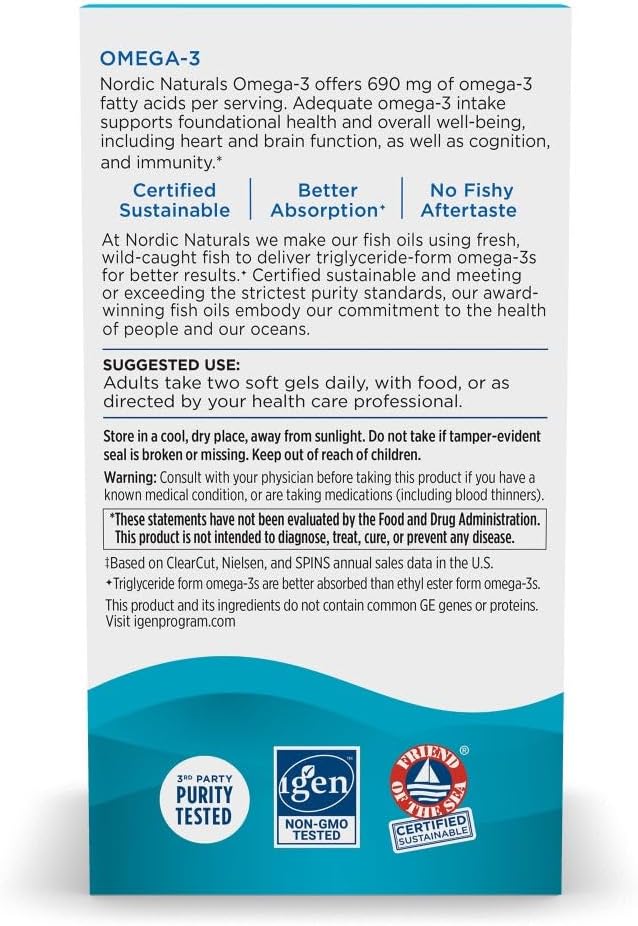 Nordic Naturals Omega-3 Lemon Flavor - 180 Soft Gels - 690 mg Omega-3 - Fish Oil - EPA &amp DHA - Immune Support Brain &amp Heart Health Optimal Wellness - Non-GMO - 90 Servings