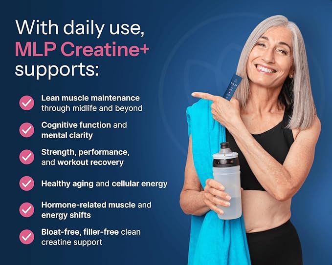 Midlife Pause MLP Creatine + Creapure Creatine Powder Mixed Berry 30 Servings Stick Packs 5g per Serving Alpha GPC + B Vitamins Supports Strength Lean Muscle &amp Recovery for Women