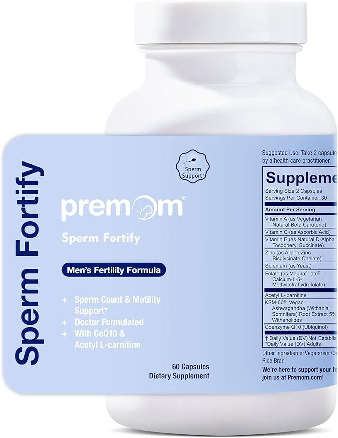 Premom Sperm Fortify – Male Fertility Supplements for Men with KSM-66® Vegan Ashwagandha CoQ10 as Ubiquinol Zinc Selenium&ampAcetyl-L-carnitine | Supports Sperm Health Motility &amp Count