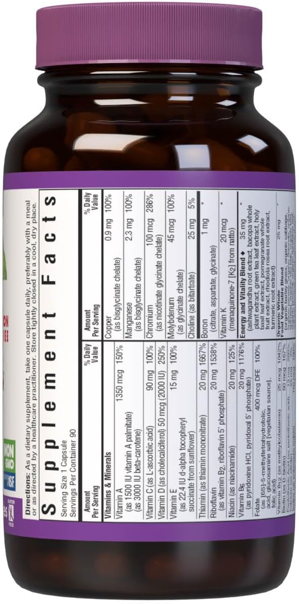 Bluebonnet Nutrition Maxi One (Iron-Free) Whole Food Multiple Enzymes Energy Vitality Gluten Soy &amp Green Free Kosher Vegetarian Friendly Non-GMO 90 Count