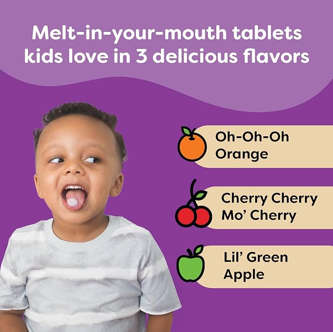 Renzo's Picky Eater Kids Multivitamin with Iron Dissolving Kids Vitamins with Vitamin D3 &amp K2 and More 60 Sugar-Free Melty Tabs Cherry Mo’ Cherry Flavored