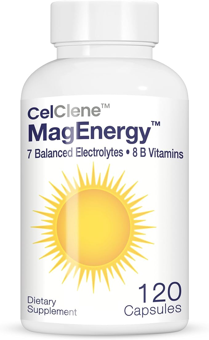 CELCLENE MagEnergy 7 Electrolytes 8 Super B Vitamins High Magnesium High Methyl B12 Methyl Folate D3/K2 Biotin Zinc for Hydration L-Theanine Choline Green Tea Ginger Extracts