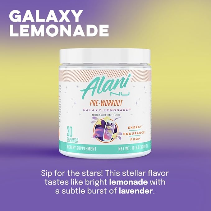 Alani Nu Pre Workout Powder GLAXAY Lemonade Amino Energy Boost Endurance Supplement Sugar Free 200mg Caffeine L-Theanine Beta-Alanine L-Citrulline 30 Servings