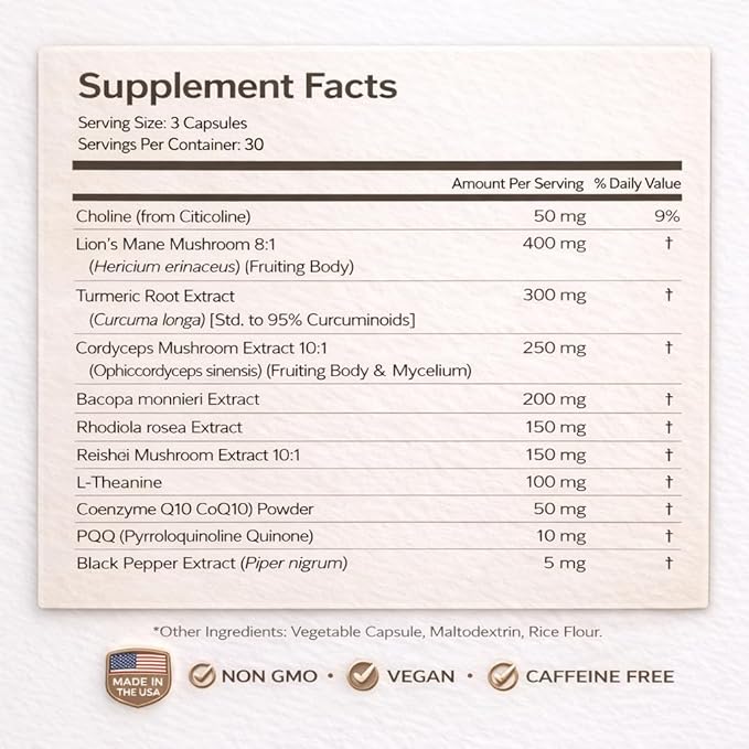 LumiBrain™ CORE Brain Supplement for Memory and Focus Caffeine-Free Nootropic for Brain Energy 90 Capsules