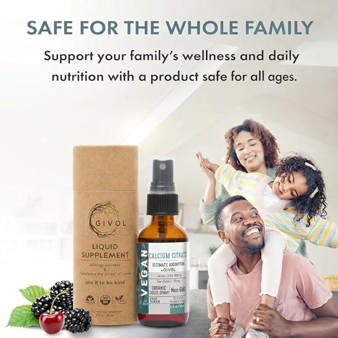 Liquid Calcium Citrate 1000mg &amp Raw Vitamin C 150mg Liquid Spray Mist for Optimal Absorption Wild Cherry &amp BlackBerry Flavor Calcium Supplement Non-GMO Gluten Free Sugar-Free 2oz (60ml)