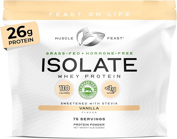 Muscle Feast Grass-Fed Whey Protein Isolate All Natural Hormone Free Pasture Raised Whey Isolate Protein Powder for Men and Women Clean Gluten-Free Delicious Isolate Protein - Vanilla 5lb