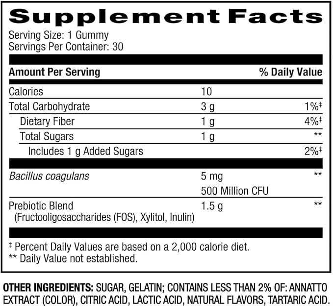 Equate Probiotic + Prebiotic Gummies 500 Million CFU Peach Flavor 30 Count Sticker