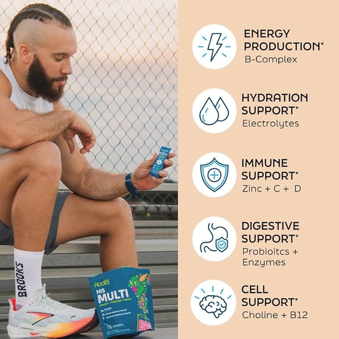 Root'd Multivitamin Powder for Men - 24 Vitamins &amp Minerals with 3X Electrolytes 9 Organic Superfoods Probiotics &amp Enzymes Sugar-Free Multivitamin &amp Hydration | 30 Vitamin Drink Mix Pac